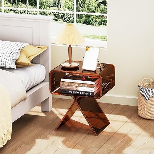 solaround Acrylic Nightstand Side Table Modern Design Clear Home Decor Display End Table for Living Room (Dark Brown) thumbnail 2