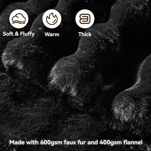 Anysay Faux Fur Throw Blanket, 1000GSM Fluffy Soft Bubble Blanket for Couch Bed, Cozy Plush Warm and Thick Blanket, Fuzzy Rabbit Lola Throw for Living Room Bedroom 90''*104'' Black thumbnail 2
