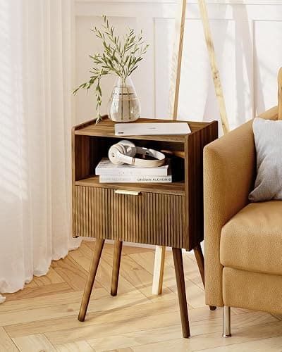 JOONEE Nightstand,Modern Bedside Table with Storage Drawer and Open Wood Shelf, for Living Room, Bedroom and Small Spaces, Accent Night Stand with Solid Wood Legs, Easy Assembly,Walnut Brown thumbnail 5