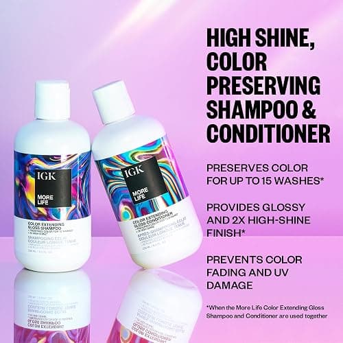 IGK Shampoo & Conditioner - MORE LIFE - Hair Color Extending Set - Adds Shine, Reduce Color Loss, Deep Cleansing Haircare Bundle - 2 Bottles - 8 fl oz each thumbnail 2