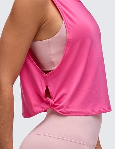 CRZ YOGA Pima Cotton Dropped Armhole Tank | Workout, Naturally Soft, Loose Fit, Crop, Crewneck, Knotted Sides, Sleeveless Tops for Women thumbnail 6