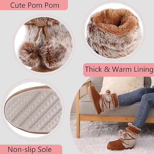Home Slipper Women's Soft Fleece Plush Warm Indoor House Slipper Boots Shoes thumbnail 3