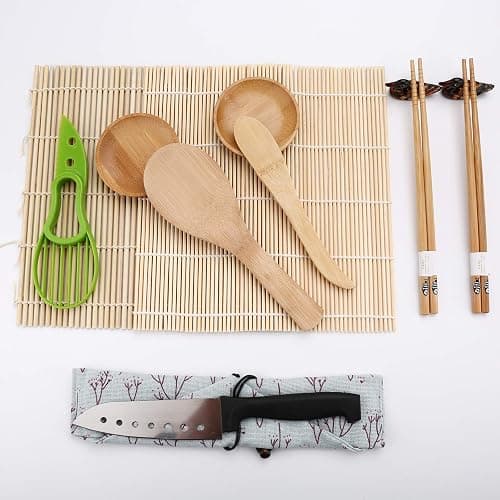 Luney Sushi Making Kit for Beginners, 18 in 1 Sushi Roller Maker Set | With Bamboo Rolling Mat, Bazooka, Chopsticks Holders, Rice Paddle, Avocado Slicer for Adults, Family, Friends, Home, Reusable thumbnail 6