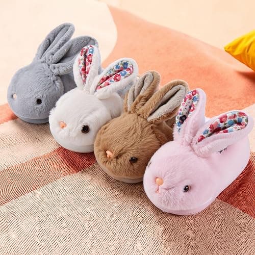 JACKSHIBO Toddler Slippers Boys Girls Dinosaur House Shoes Cute bunny Slipper for Home Indoor Winter Bedroom Non Slip Soft Rabbit Warm shoes thumbnail 6