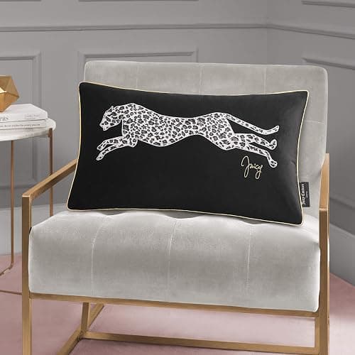 Juicy Couture Reversible Velvet Cheetah Pillow, 14" x 24" Decorative Pillow, Black thumbnail 2