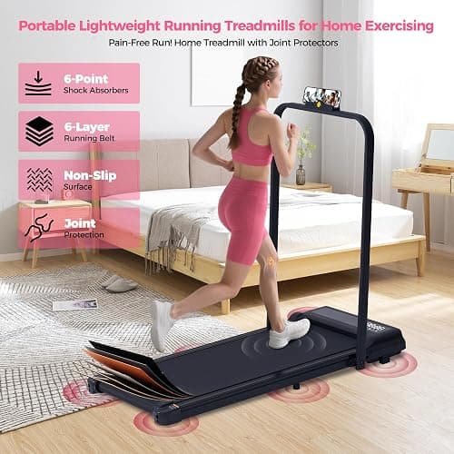 Treadmill with Handles for Home Small, 3.0HP Electric Compact Walking Pad Treadmills with Handle Bar, 0.6-6.2MPH Portable Under Desk Treadmill Home for Small Space, 320LBS thumbnail 8
