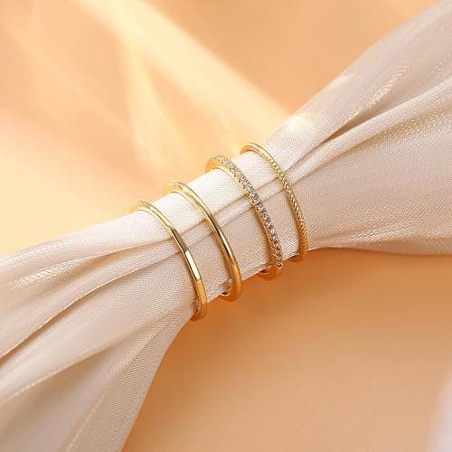 MILACOLATO 14K Gold Plated 1.3mm Thin Stackable Rings for Women - Minimalist Non Tarnish Half Cubic Zirconia Band Rings - Dainty Trendy Statement Stacking Rings Set Size 5-10 thumbnail 5