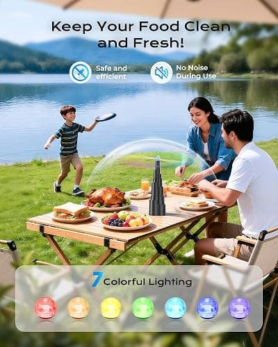 VEUIEIZT Fly Fans for Tables, Type-C Rechargeable Fly Fan, Tabletop Bug Fans with Colorful Light, Foldable Fly Spinner with Soft Holographic Blades for Picnic, Restaurant, Party, Home, BBQ (4 Pack) thumbnail 7