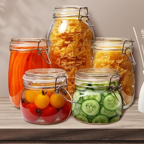 HomArtist Glass Jars with Airtight Lid Set of 6, 17 floz Wide Mouth Mason Jars with Clamp Lids,Glass Sealed Jars with Air Tight Lids, Best for Kitchen & Pantry Food Storage thumbnail 2