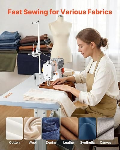 VEVOR Industrial Sewing Machine, 550W Lockstitch Sewing Machine Set with Servo Motor and Table Stand, 5000 SPM High Speed, Metal Frame, LCD Panel, LED Light, for Cotton, Wool, Denim, Leather, Canvas thumbnail 8