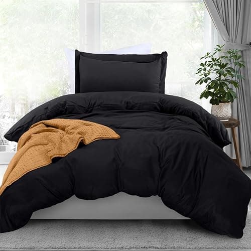 Utopia Bedding Duvet Cover Twin Size - 2 Piece with Zipper Closure - 1 Comforter Cover 68X90 Inches & 1 Pillow Sham 20X26 Inches (Black) Comforter Not Included - Image 1