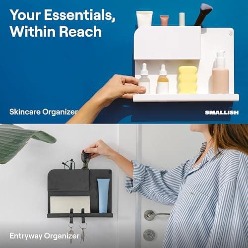 WallShelfie Bedside Wall Organizer, Floating Bedside Shelves, Wall Mount Essential Accessories for Room Decor, Dorm, Makeup Organizer, Remote Control Holder, White thumbnail 4