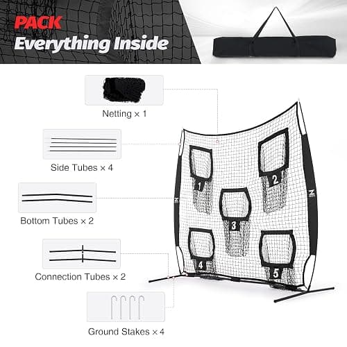 ZELUS 7 x 7ft Football Trainer Throwing Net | Training Target Practice with 5 Targets | Great for Quarterback | Includes Carry Bag thumbnail 7