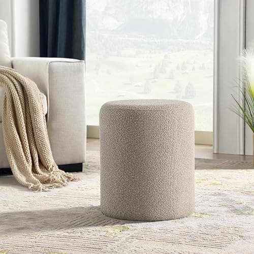 Get Set Style Modern Round Ottoman with Soft Padded Seat, Multifunctional Vanity Stool for Makeup, Upholstered Footrest Stool Ottoman Foot Stool for Living Room, Bedroom thumbnail 3