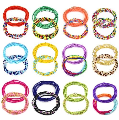 TOBENY SHIWE 24PCS Waist Bead Chains for Women Colorful Summer Body Chains Belly Beads Bikini Jewelry Chains Bead Waist Chains Set - Image 1