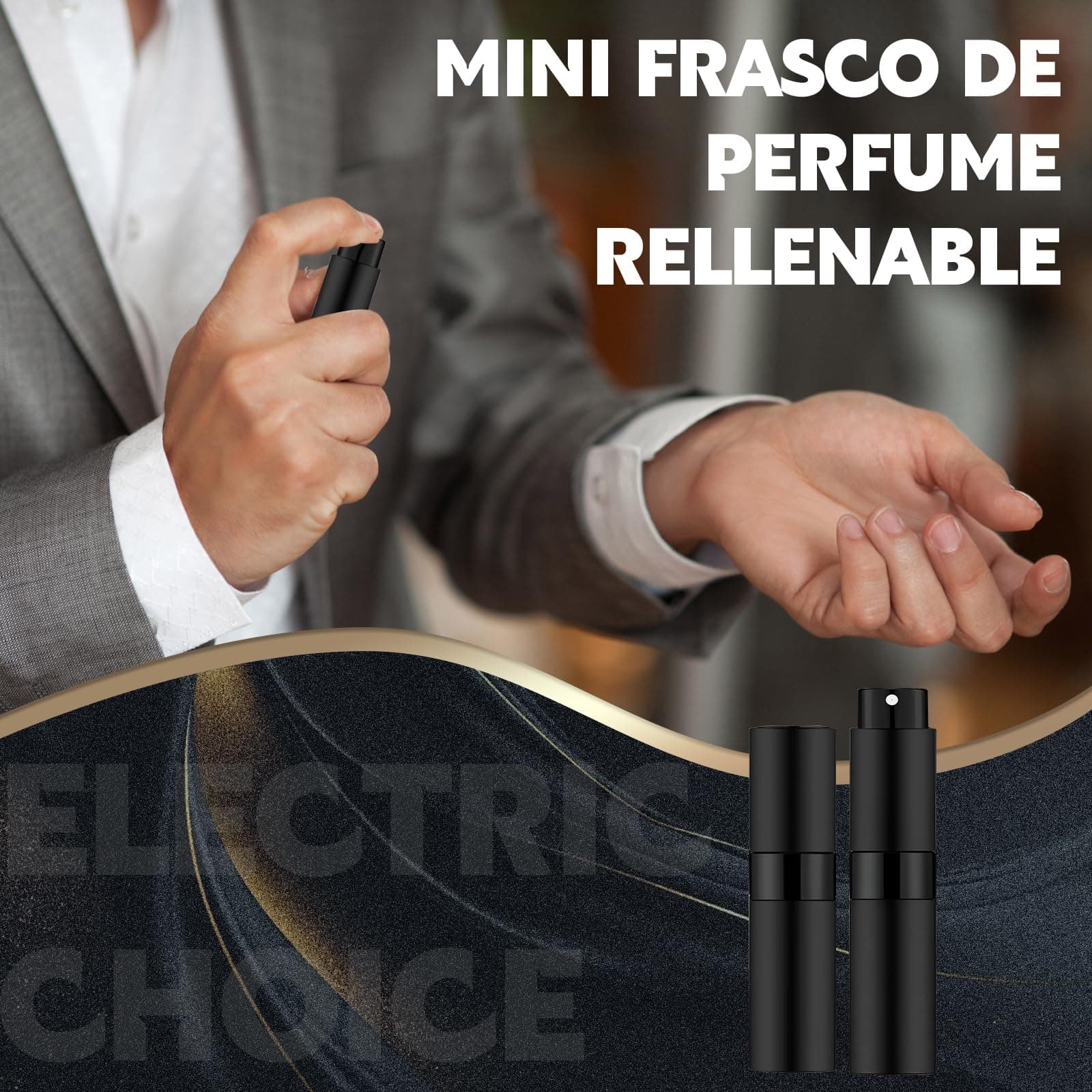 Atomizador para Perfume Rellenable Portátil, Diseño Rotativo, Botella Spray Dispensador 8ML, 2 Piezas Dispensador de Perfume Viajar y Salir, para Mujer y Hombre, con Funda y Adaptador, 2 PCS Negro thumbnail 2