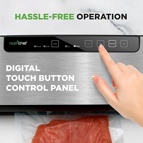 NutriChef Food Vacuum Sealer Machine, Stainless Steel Automatic Air Sealing System for Dry/Moist Foods, LED Touch Controls, Includes Vacuum Hose, Bag Roll and Wine Stopper, 110W Suction Power, 14"x6" - Stainless Steel - 14.1"L x 6"W x 3"H thumbnail 4