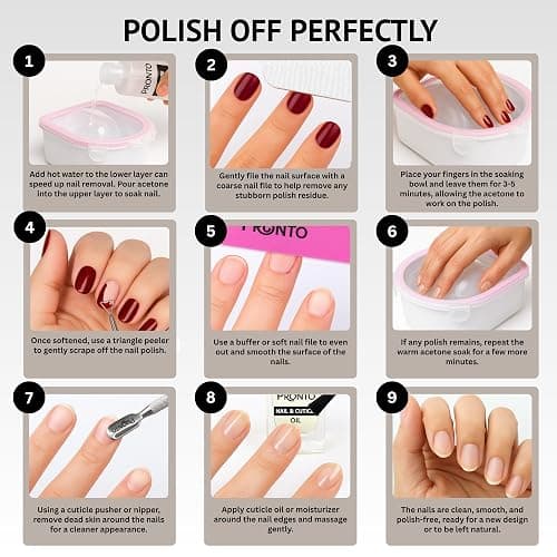 Pronto Gel Nail Polish Remover Kit - 16oz Pure Acetone, Nail Soaking Bowl, Moisturizing Cuticle Oil, Manicure Kit Including Gel Nail Polish Tools, Nail File, Nail Buffer, Cuticle Pusher & Nail Scraper thumbnail 3