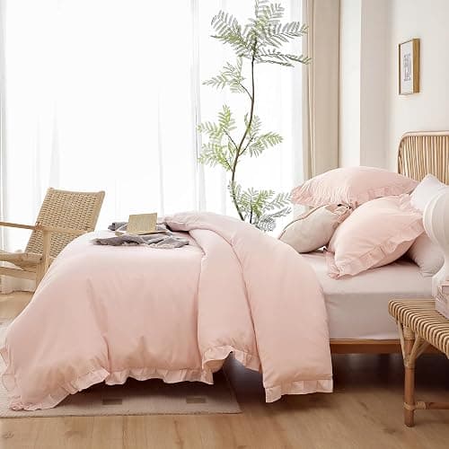 JANZAA Twin Comforter Set Pink Beding Set 2PCS (1 Ruffled Comforter Set and 1Pillow case) Fluffy Vintage Farmhouse Shabby Chic Bedding Soft All Season thumbnail 7