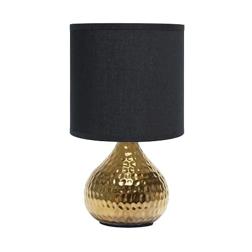 Simple Designs LT2073-GDB Mini Hammered Texture Gold Drip Table Lamp with Black Shade - Gold/Black - Solid thumbnail 4