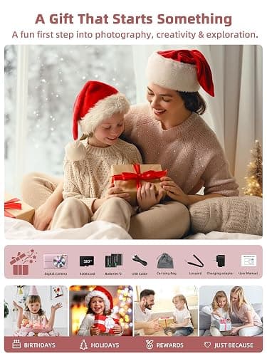 Camkory Digital Camera FHD 1080P with 32G Card 16X Zoom Easy for Kids Pink | Compact camera with anti-shake, Includes 2 batteries & charger. Perfect for parties, trips, birthdays gift from parents. thumbnail 8