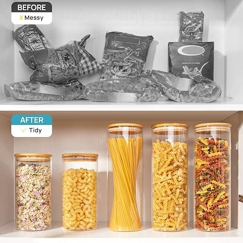 Vtopmart 70oz Glass Food Storage Jars, 3 Pack Large Kitchen Containers with Airtight Bamboo Lids for Pasta, Nuts, Flour, Canisters Set for Cereal, Pantry Organization, BPA Free thumbnail 5