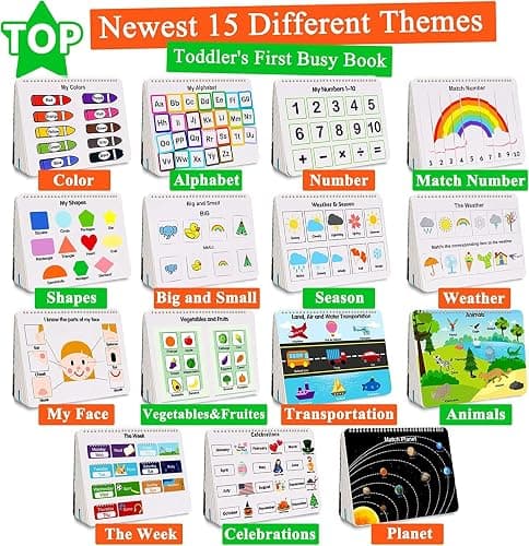 Mallify Busy Book for Toddlers 3-5, Montessori Busy Book with 30 Themes and 8 Markers, Kids Binder and Early Learning Toys, Preschool Busy Books for Toddlers, Tracing Coloring Book, BusyTots thumbnail 2