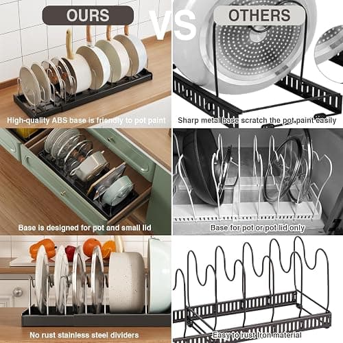 Magheo 2 Pack Expandable Food Storage Container Lid Organizers, 22" Pots and Pans Organizer Under Cabinet with 9 Adjustable Dividers Pot and Pan Lid Holders Rack Inside Cabinet(Black) thumbnail 5