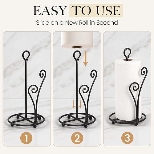 RTZEN Matte Black Paper Towel Holder Non-Slip Base Countertop | Decorative Farmhouse Paper Roll Holder, Rustic Metal Modern Stylish Accent Durable Stand for Kitchen, Bathroom (Heart Shaped) thumbnail 4