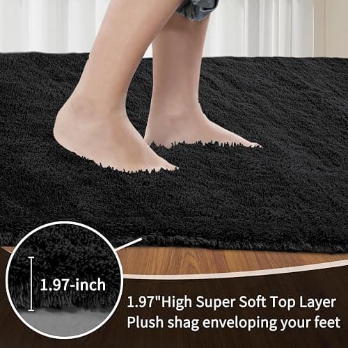 Sour Lemon 8x10 Area Rugs for Bedroom, Living Room Fluffy Rug, Large Area Rug Shag Shaggy Carpet Soft Plush Furry Bedside Rugs, Machine Washable Area Rugs for Kids Girls Boys Home Decor Anti Slip - Black - 8' x 10' (Rectangular) thumbnail 2