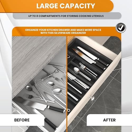 TuShop Adjustable Silverware Drawer Organizer - Utensil Drawer Organizer - Kitchen Organizers and Storage - Silverware Organizer - Kitchen Drawer Organizer - Utensil Organizer for kitchen Drawers thumbnail 4