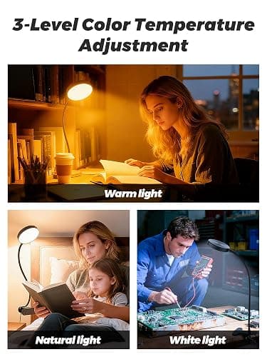 Clip on Light,10 RGB Colors+10 Brightness Clip on Desk Lamp with Clamp, 500 Lumen Bright 72 LED Desk Light, USB Adapter Reading Lights for Books in Bed/Headboard/Bedside Table/Bedroom/Dorm/Home Office thumbnail 2