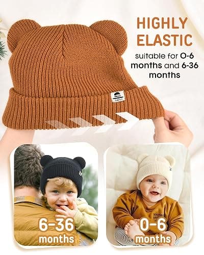 FURTALK Baby Beanie Winter Hat with Bear Ear for Infant Toddler Boys Girls Soft Knitted Skull Cap thumbnail 4