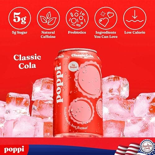 Broadway Candy Poppi Sparkling Prebiotic Soda Classic Cola Pack of 6 – Refreshing Carbonated Drink with Prebiotics for Gut Health – Naturally Flavoured Beverage with Clean Ingredients thumbnail 3