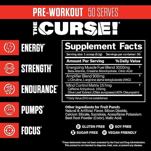 JNX SPORTS The Curse! Pre Workout Powder for Men & Women, Caffeine, Beta-Alanine, Creatine, L-Citrulline, 50 Servings, Fruit Punch Flavor – Boost Energy, Strength & Focus - Fruit Punch - 50 Servings (Pack of 1) thumbnail 2