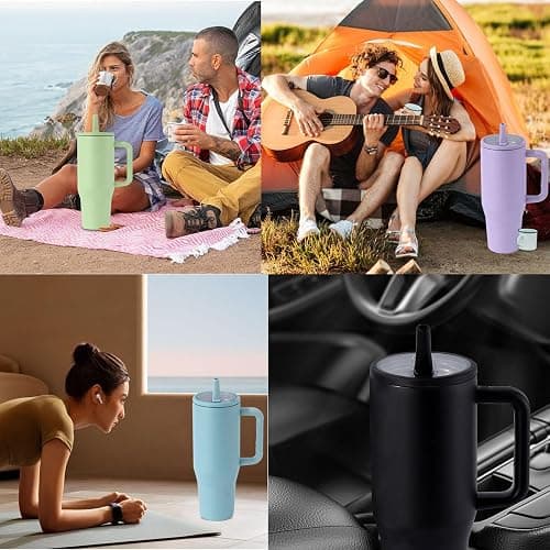2 Pack 30 oz Tumbler Flip Straw Lid Replacement Compatible for Stanley Quencher, Leak Proof Lid Replacement for 30 OZ Stanley H2.0 FlowState Tumbler,Spill Proof Splash Reusable (Black) thumbnail 7