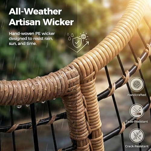 NICESOUL Oversized Papasan Rocking Chair with Cushion, All-Weather Wicker Egg Rocker Indoor Outdoor, 450 lbs Sturdy Comfy Recliner Glider Lounge Chair for Balcony Livingroom Bedroom Porch, Brown thumbnail 5