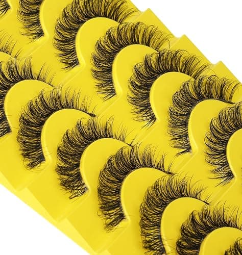 False Eyelashes Russian Strip Lashes D Curl Wispy Natural Look Faux Mink Lashes Like Eyelash Extension Fluffy zanlufly Transparent Band Cat Eye Fake Eyelashes Pack thumbnail 6