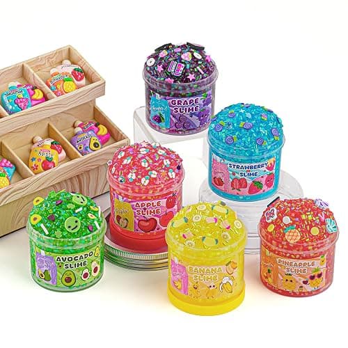 Okaybee 6 Pack Bingsu Crunchy Slime Kit, Rainbow Slime for Kids, with Cute Slime Charms & Add-ins, Slime Party Favors Sensory Toys, Holiday Birthday Easter Hallowmas Christmas Girls Gift & Boys Gift thumbnail 2