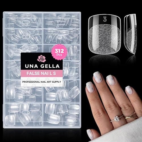 UNA GELLA 312Pcs Extra Short Squoval Nail Tips, Square Pre-Etched Half Matte Soft Gel Nail Tips Square Full Cover, No File Needed Clear Squoval Acrylic False Nails for DIY Nail Art Extension 12 Sizes - Image 1