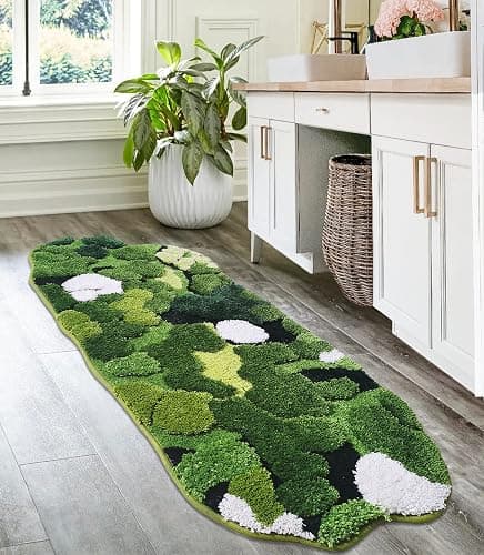 Hifuwan Cute Green Moss Bathroom Runner Rug Long Rectangular Boho Aesthetic Leaf Leaves Bath Mat Shaggy Non Slip Absorbent Shower Mat Decor thumbnail 2