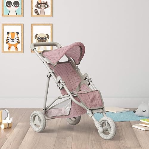 Olivia's Little World Doll Jogging-Style Stroller with Canopy, Storage Underneath, Pink and Cream and Gray | Canopy, Storage Underneath thumbnail 7