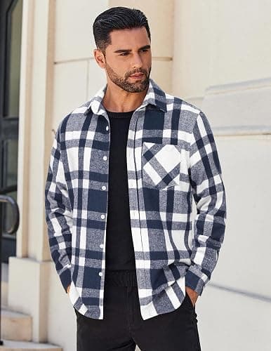 COOFANDY Mens Flannel Shirts Long Sleeve Lightweight Plaid Shirt Casual Button Down Shirts Jacket thumbnail 3
