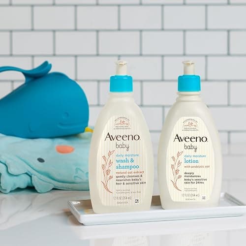 Aveeno Baby Daily Care Gift Set with Oat Extract & Prebiotic Oat, Contains Daily Moisturizing Body Lotion & Gentle 2-in-1 Baby Bath Wash & Shampoo, Hypoallergenic & Paraben-Free, Two Pack thumbnail 5