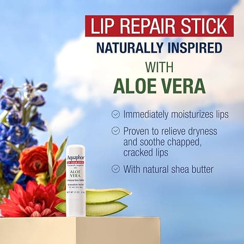 Aquaphor Naturally Inspired Lip Repair Stick with Aloe Vera and Natural Shea Butter, Hydrating Lip Balm Immediately Relieves Dryness and Soothes Chapped Lips, 0.17 Oz Stick, Pack of 3 thumbnail 2