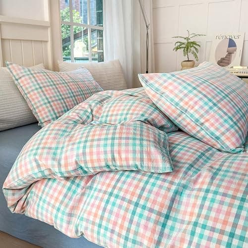 LifeTB Queen Comforter Set Multi-Colored Gingham Comforter Modern Style Checkered Pattern Comforter Set Colorful Grid Plaid Bedding Comforter Fluffy Soft Lightweight Grid Bedding Set Breathable thumbnail 5