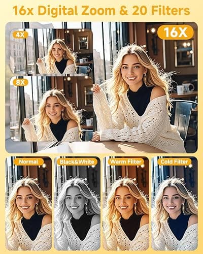 Digital Camera, 44MP FHD 1080P Digital Point and Shoot Camera with Anti Shake, Smile Capture 16X Zoom,Compact Small Camera for Teens Girls Kids Adults thumbnail 5