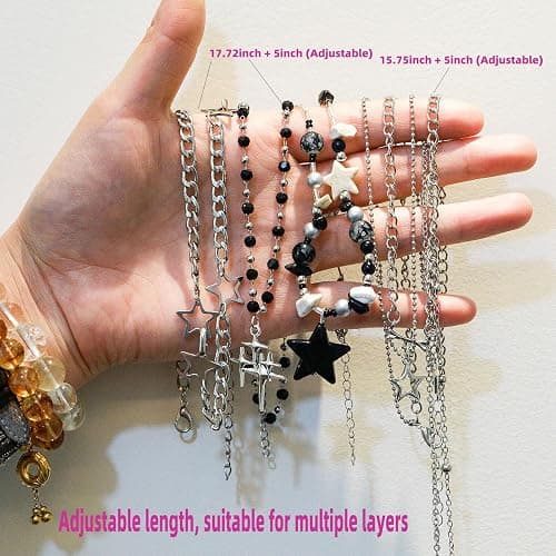 LIRUNQIN 5PCS Y2K Gothic Necklace Set – Star Pendant, Beaded Silver Chain, Grunge Emo Jewelry Pack – Alt Accessories for Women– Fairy Grunge, Alternative, Goth & Y2K Jewelry thumbnail 7