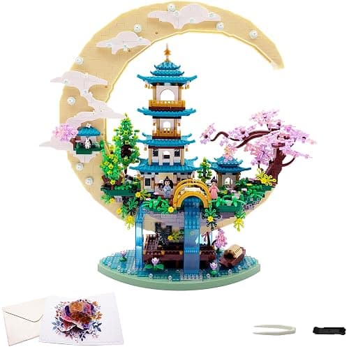 RUUQRUU 4288 PCS Cherry Blossom Tree Building Set for Adults Teens,Chinese Moon Palace Architecture Model,Micro Japanese Sakura Tree House, Mini Cherry Bonsai Tree Bricks, Creative Gift for Kids 14+ - Image 1