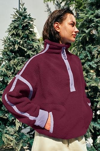 Panadila Womens Half Zip Sherpa Fleece Pullover Soft Oversized Sweatshirt with Pockets Warm Fuzzy Sweater thumbnail 3